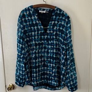 Calvin Klein Teal and Navy Patterned Blouse